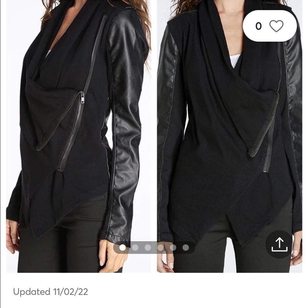 Blank NYC BLACK FAUX LEATHER KNIT ASYMMETRICAL ZIP JACKET